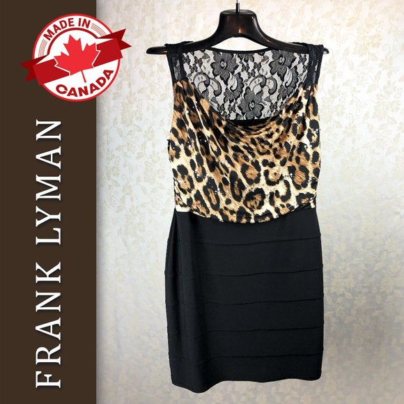 Frank Lyman Design Dresses & Skirts - Frank Lyman Design Made in Canada Leopard Print Sequin Bodice Sheath Mini Dress